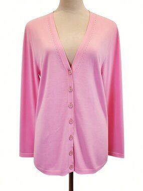 TALBOTS Cardigan Sweater Pink Cotton V-Neck  Soft Knit Classic SZ L